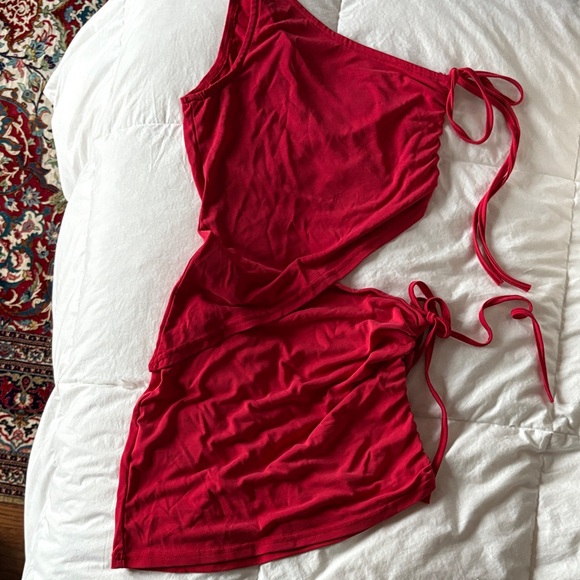 Edikted Dresses & Skirts - Edikted Red Ruched 2 piece Asymmetric skirt & top